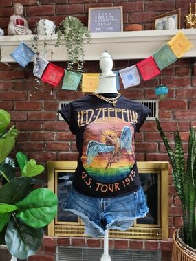 Led Zeppelin 1975 U.S. Tour Icarus Graphic Band Tee Black Reprint Size S